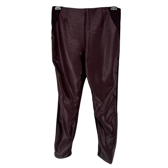 Ellen Tracy Faux Leather Pants Burgundy Size M Skinny Ponte Knit Stretch Hi Rise - Picture 1 of 6